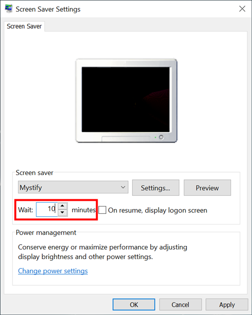 Set how long until the screen saver starts in Windows 10