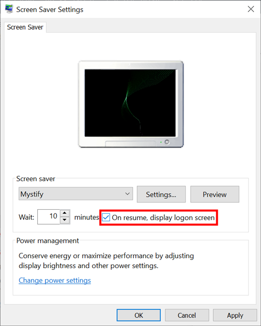 Decide if Windows 10 asks for a password when resuming