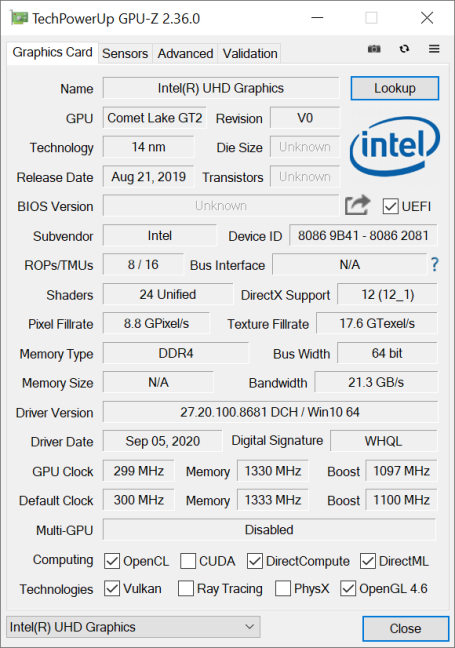 The graphics chip inside the Intel NUC10i5FNH