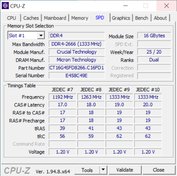The memory used for the Intel NUC10i5FNH