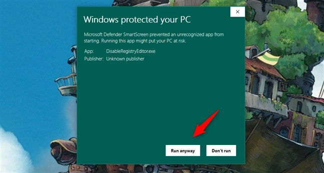 Choosing to Run [DisableRegistryEditor.exe] anyway