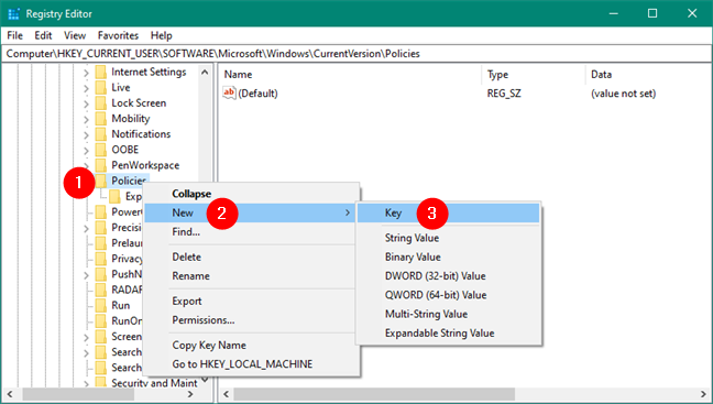 Creating a new key in Windows Registry