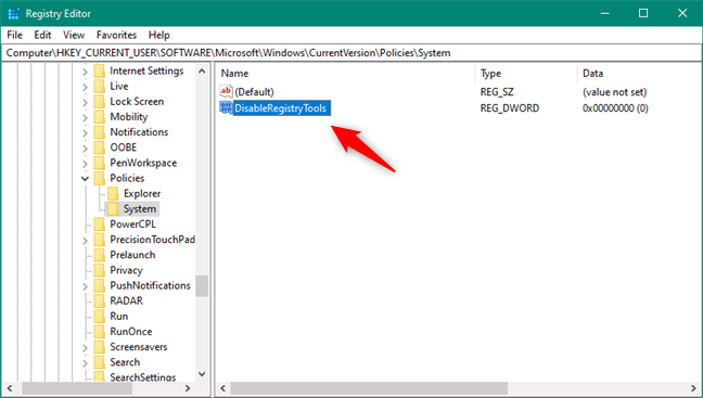 Naming the new value DisableRegistryTools