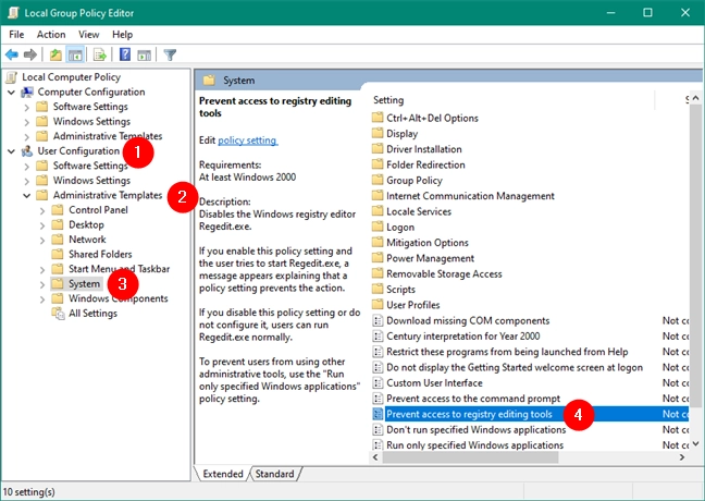 User Configuration -> Administrative Templates -> System