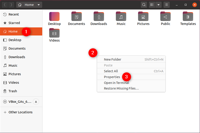 Opening Properties of a folder in Ubuntu Linux