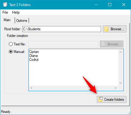 Pressing the Create folders button makes multiple folders at the same time