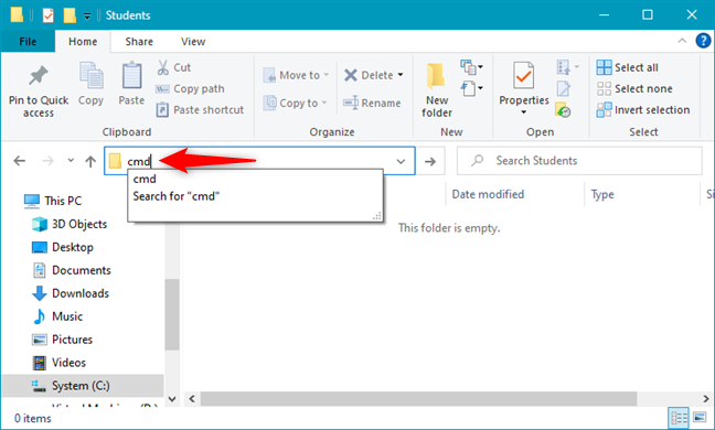 Opening cmd inside a folder using File Explorer