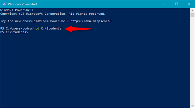 Switching to a different folder using PowerShell