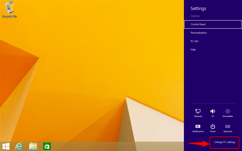 Click or tap Change PC settings
