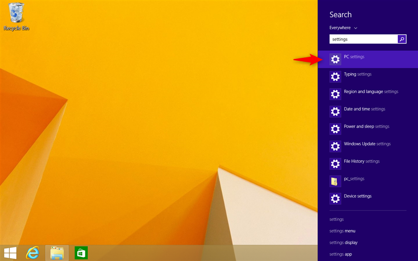 Search for settings in Windows 8.1