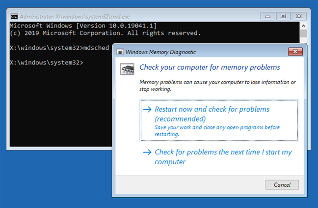 Starting Windows Memory Diagnostic from CMD
