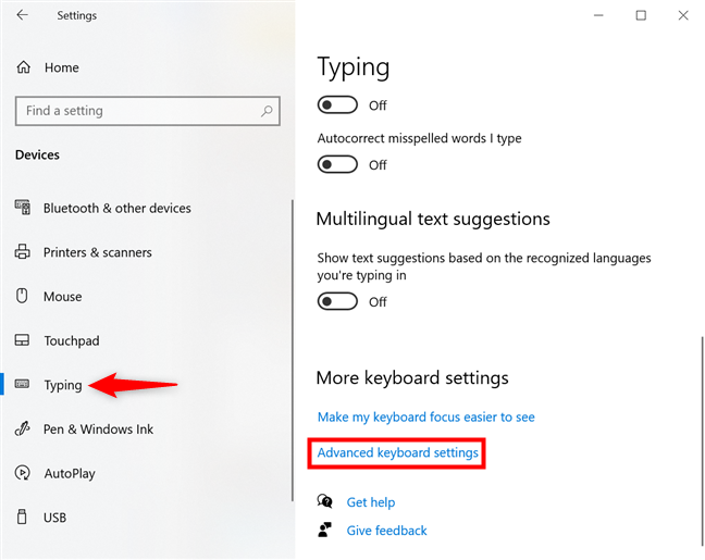 Access Advanced keyboard settings