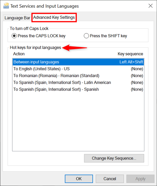 Use Hot keys for input languages to manage any keyboard shortcut to change language