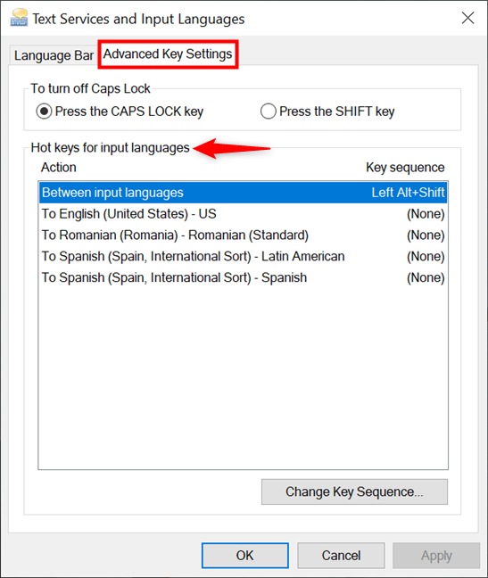 change shortcut key in windows 10