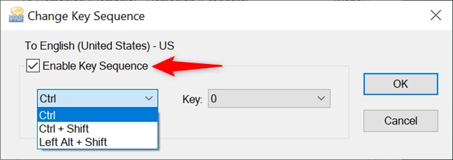 Check Enable Key Sequence to set a keyboard shortcut