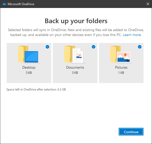 Choosing what folders are backed up to OneDrive