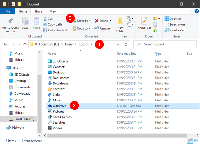 Move the OneDrive folder from its current location