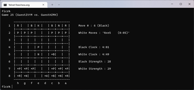 Playing a Chess game on Telnet