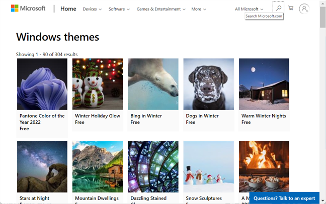 You can also search for themes on the Microsoft Store website