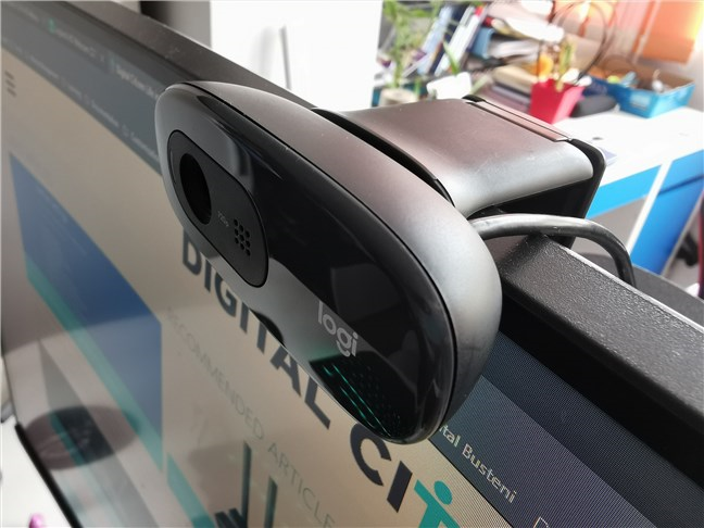 Logitech C270 HD Webcam on a monitor