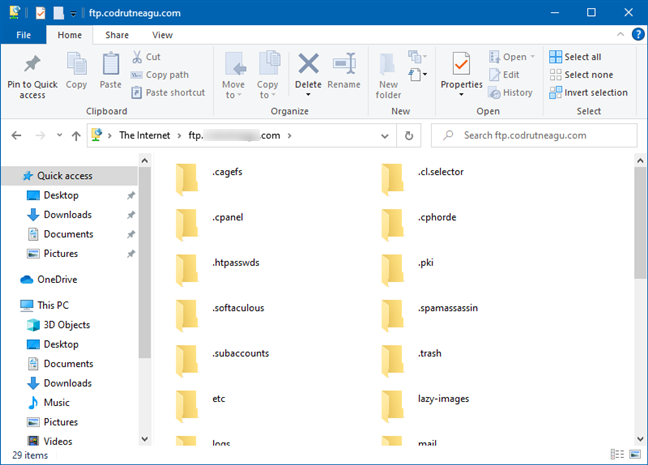Using Windows 10's File Explorer to browse through an FTP server