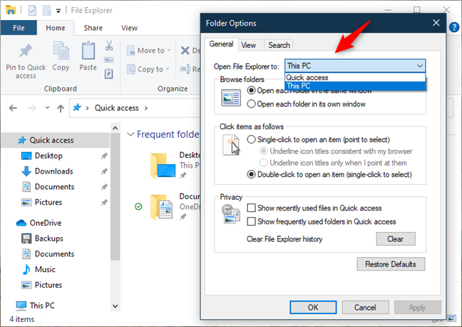 File Explorer’s starting location can be configured