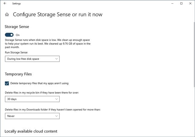 Storage Sense automatically cleans your drives