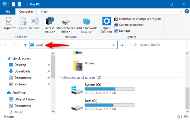Type the command you want to run in the address bar of File Explorer