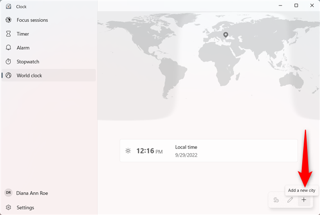 Add a new city to the World clock in Windows