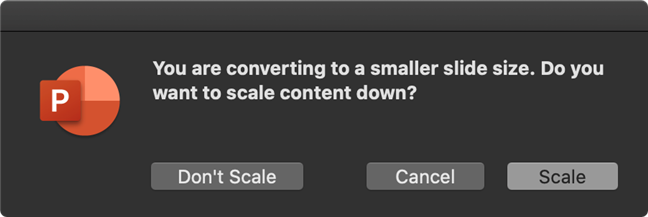Decide to scale or keep your original content when resizing your PowerPoint slides