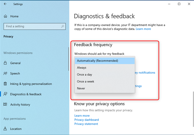 Set the Feedback frequency you wish