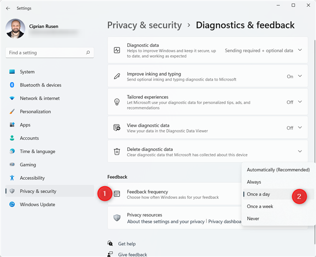 Set the Feedback frequency