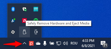 Finding the Safely Remove Hardware and Eject Media icon