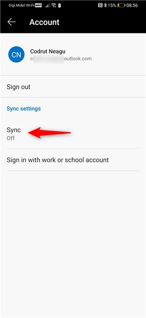 Opening the Sync settings