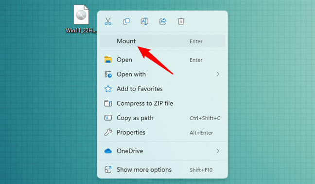 Mounting an ISO disk image in Windows 11