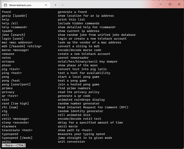 Commands on a Telnet server