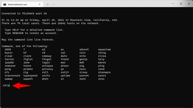 Finding out the commands available on a Telnet server