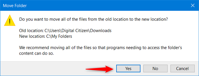 Move all the files from the user folder to the new location