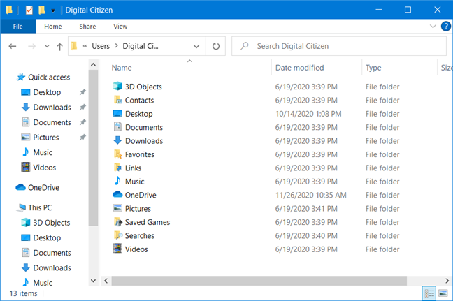 User folders in Windows 10