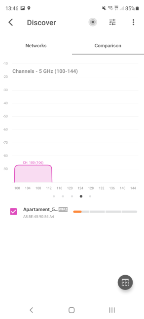 See how the 5 GHz band is used (channels 100-144)