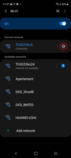 Tap the gear icon next to your Wi-Fi connection