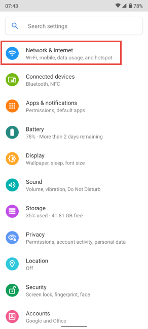 On Android devices, go to Network & Internet