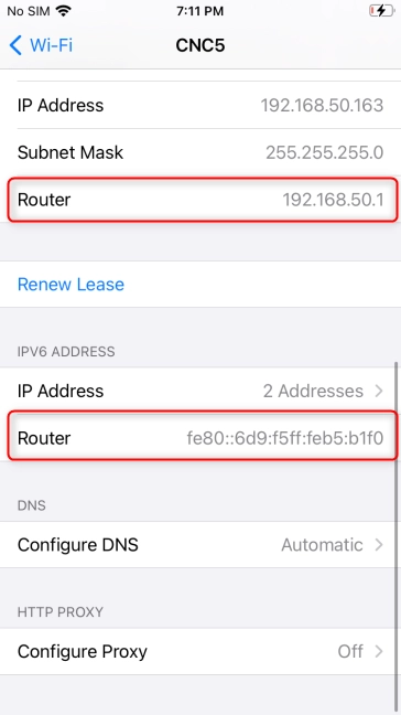 The Router field lists its IP address