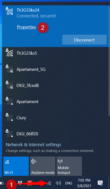 Access the properties of your Wi-Fi connection
