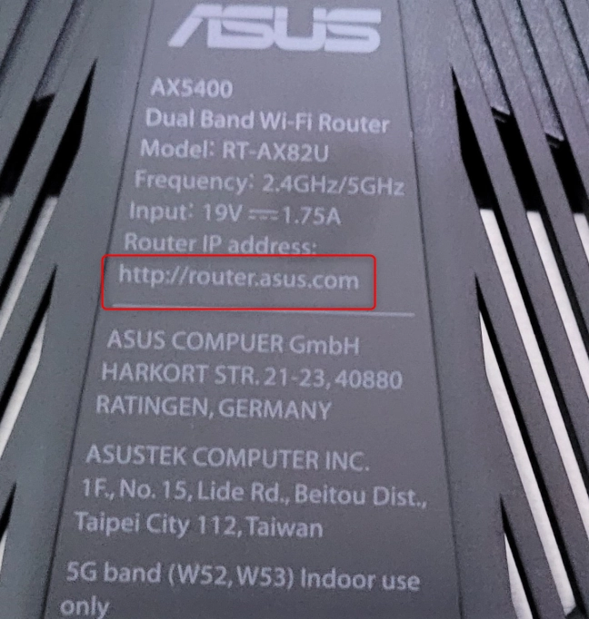 The Router IP address on an ASUS RT-AX82U