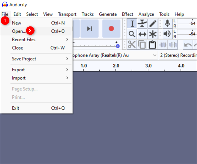 Press Open from Audacity's File menu