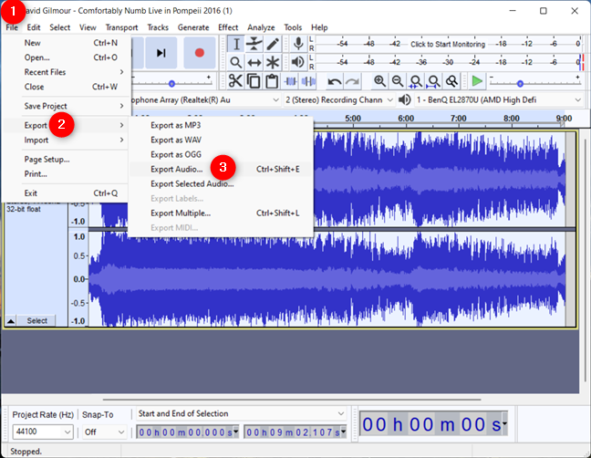 Choose to Export Audio