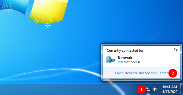 How to open the Network and Sharing Center in Windows 7