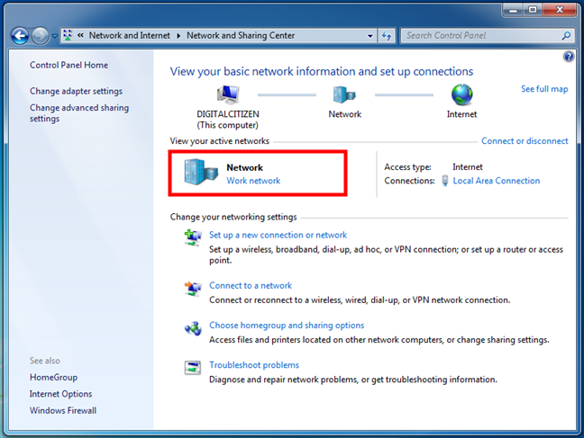 See what network location is set in Windows 7