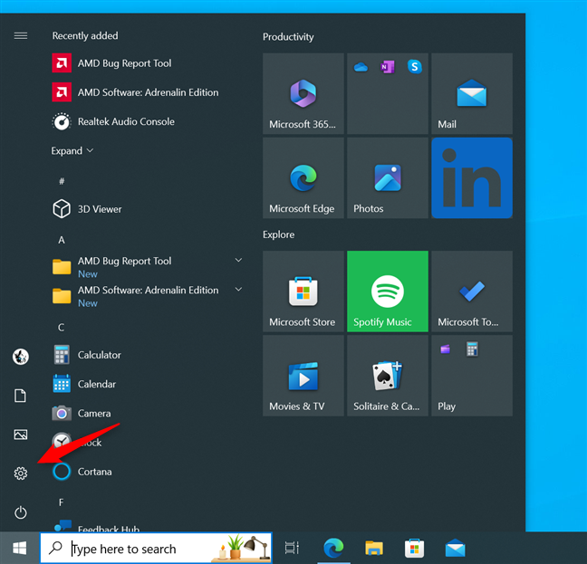 Open Settings in Windows 10